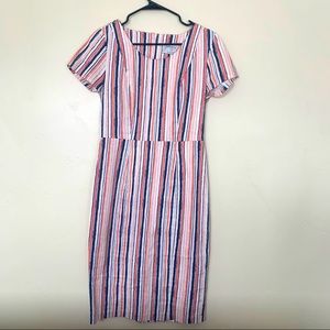 White, Navy, Coral knee length dress